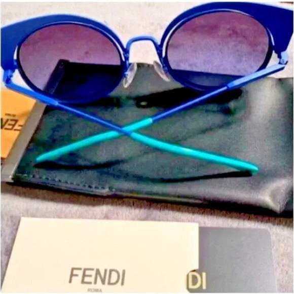 Fendi Unisex Electric Blue Metallic Metal Cat-Eye Butterfly Corners Sunglasses - Picture 3 of 4